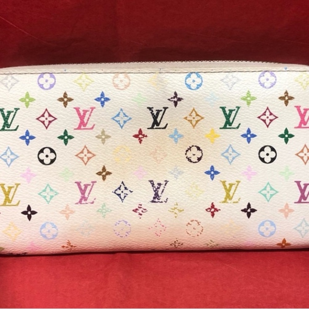 Louis Vuitton white murakami wallet with iconic multicolored pattern